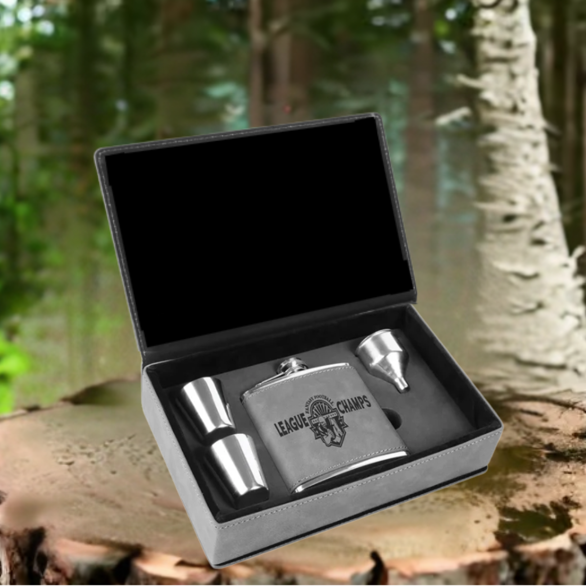 Leatherette and Stainless Steel Flask Gift Set