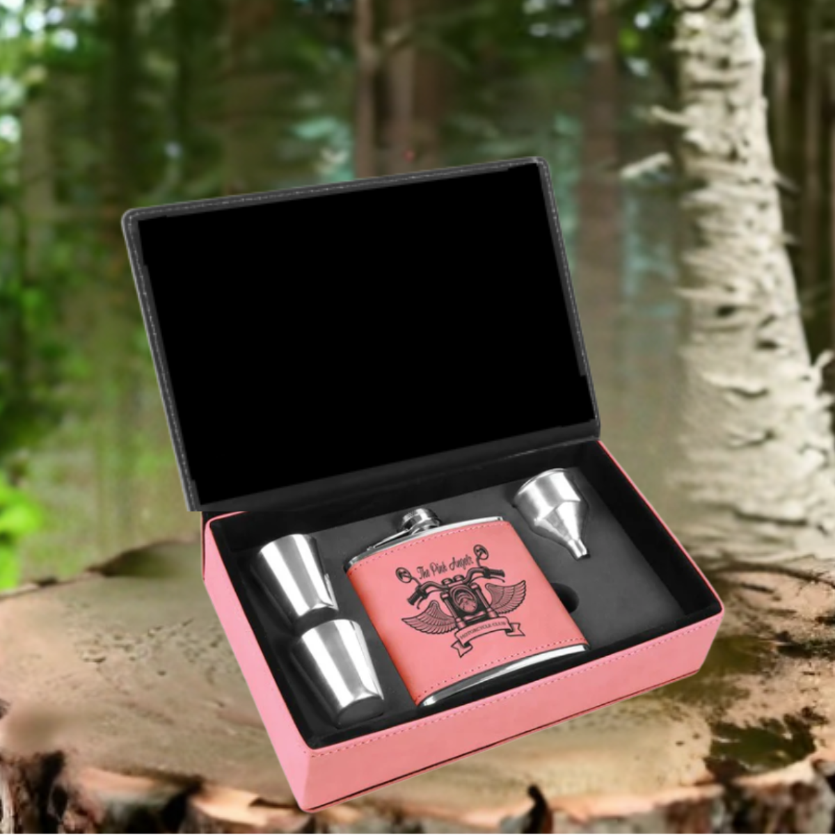 Leatherette and Stainless Steel Flask Gift Set