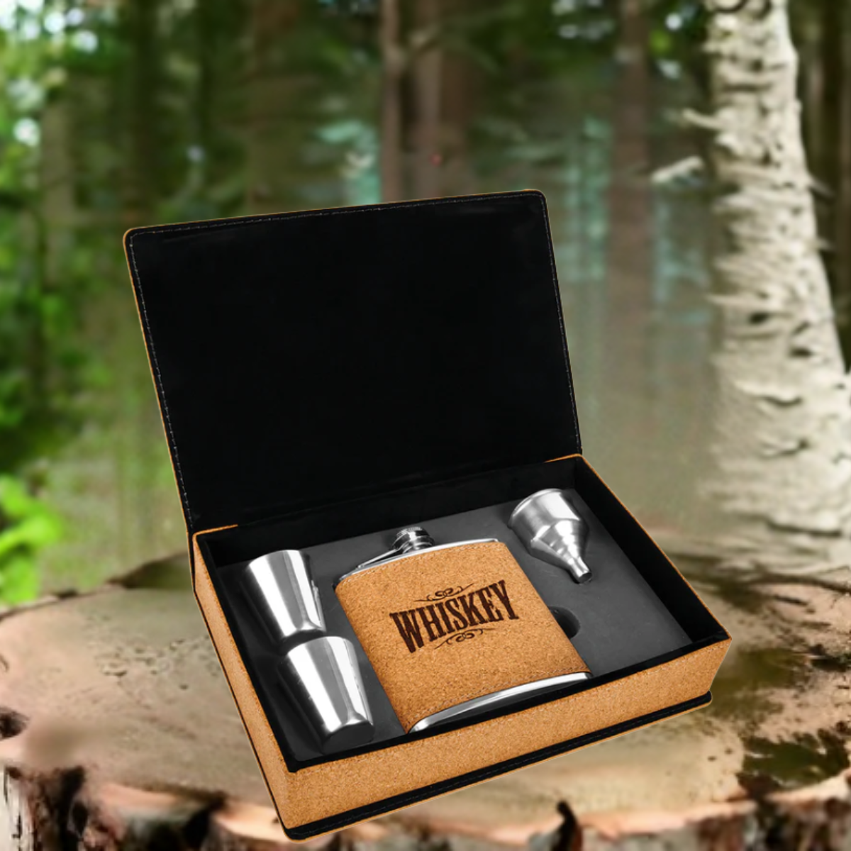 Leatherette and Stainless Steel Flask Gift Set