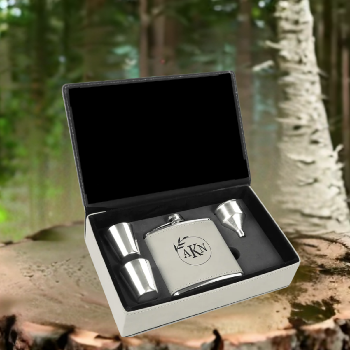 Leatherette and Stainless Steel Flask Gift Set