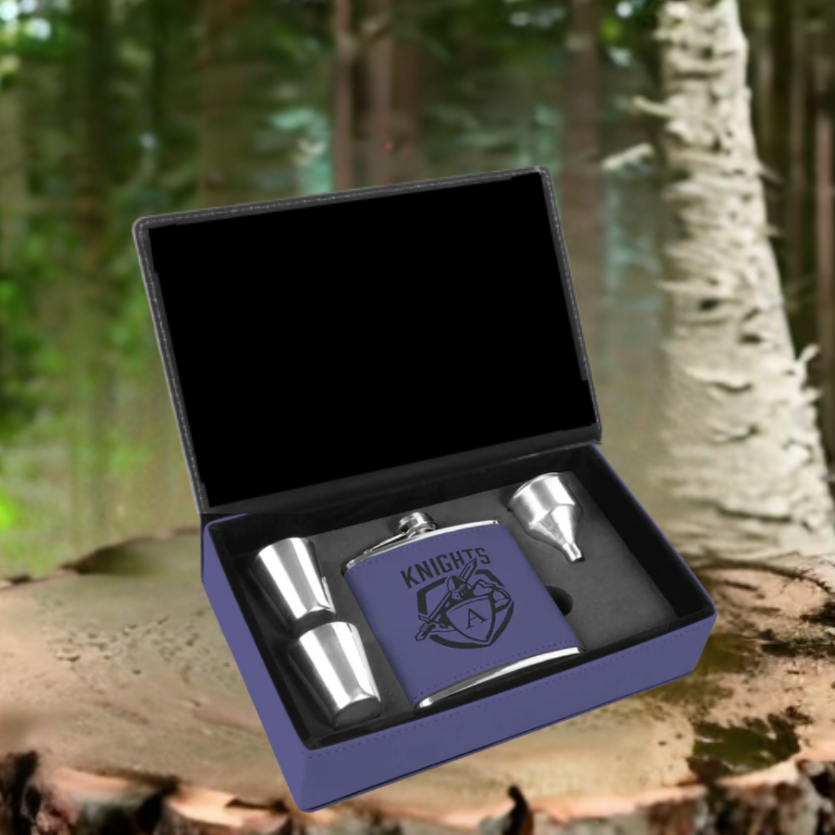 Leatherette and Stainless Steel Flask Gift Set