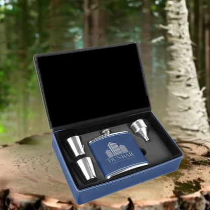 Leatherette and Stainless Steel Flask Gift Set