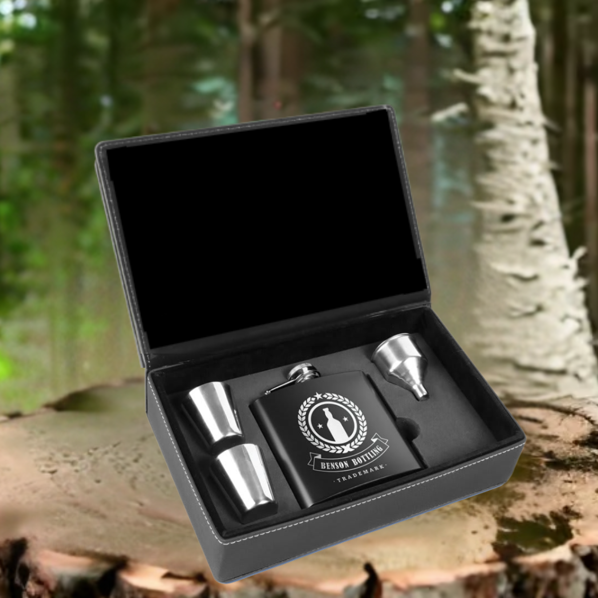 Leatherette and Stainless Steel Flask Gift Set
