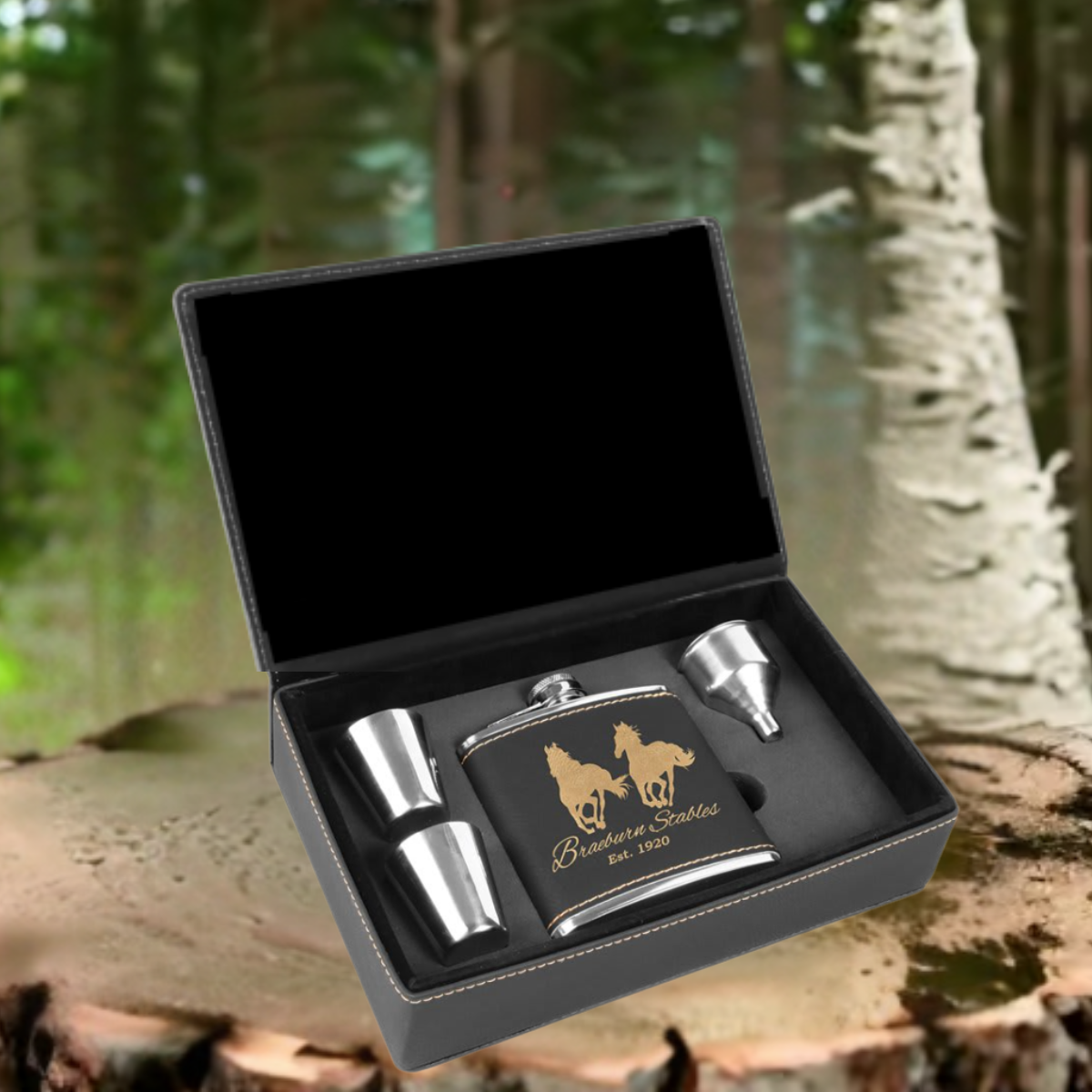 Leatherette and Stainless Steel Flask Gift Set