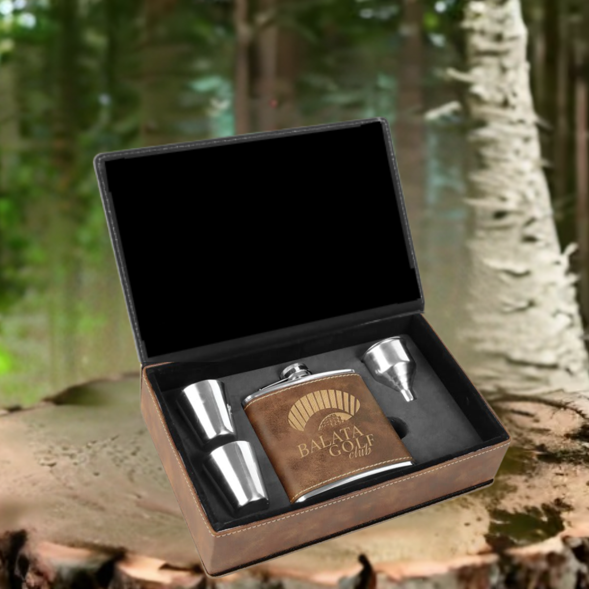 Leatherette and Stainless Steel Flask Gift Set