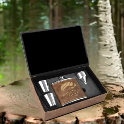 Leatherette and Stainless Steel Flask Gift Set