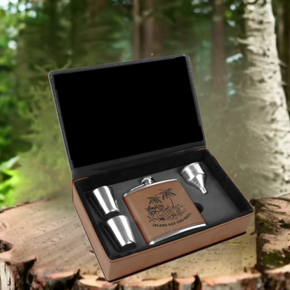 Leatherette and Stainless Steel Flask Gift Set