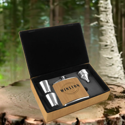Leatherette and Stainless Steel Flask Gift Set