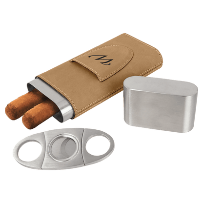 Cigar Steel and Leatherette Case with Cutter in a variety of Leather Colors