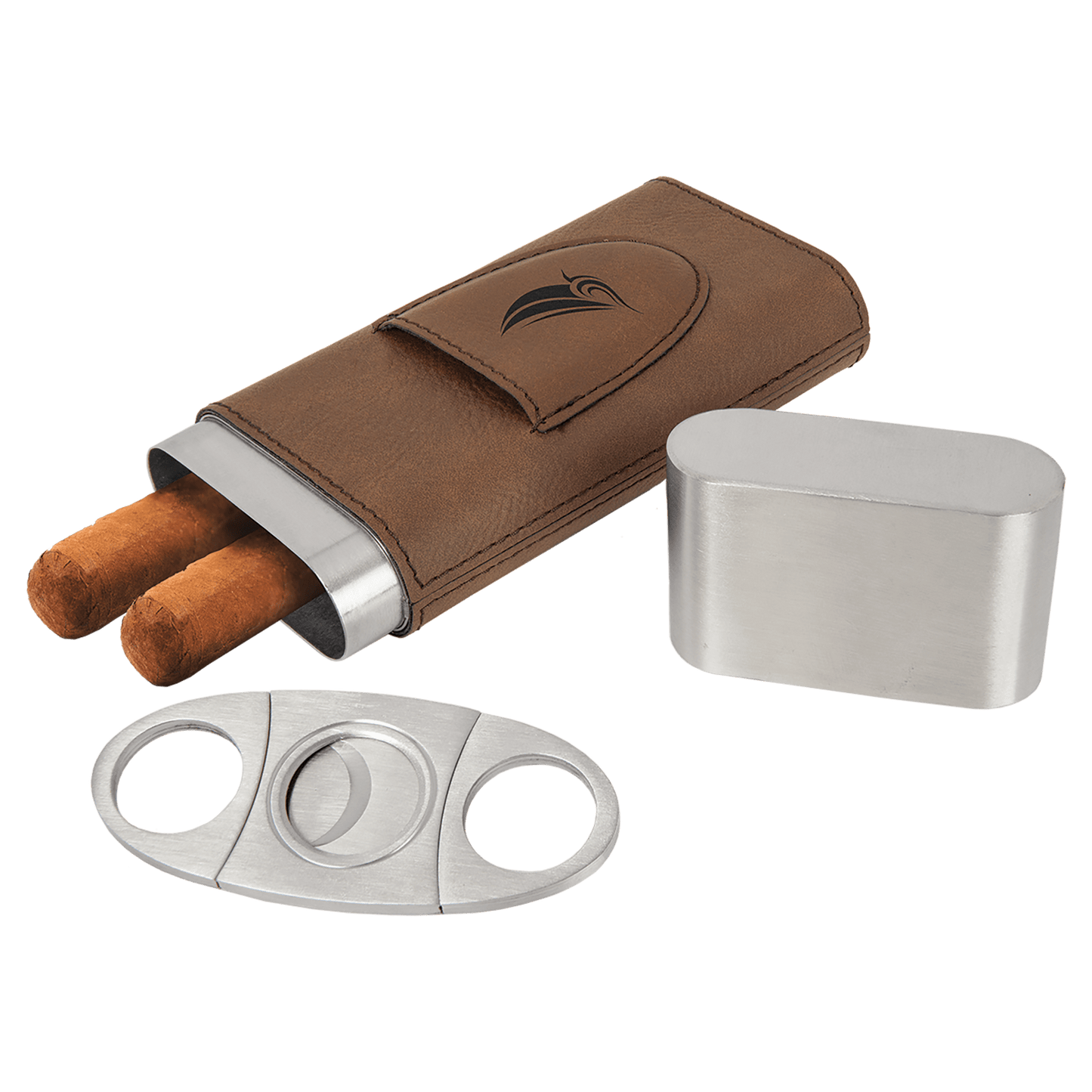 Cigar Steel and Leatherette Case with Cutter in a variety of Leather Colors
