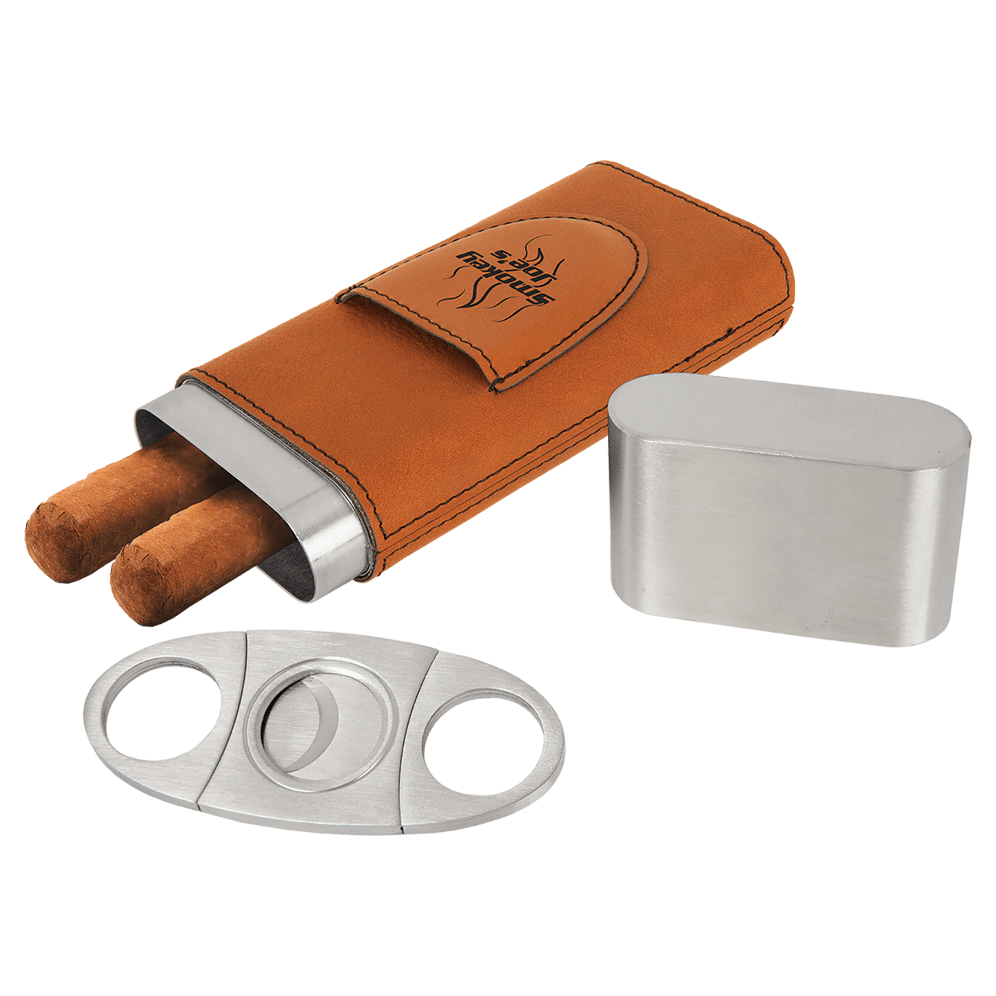 Cigar Steel and Leatherette Case with Cutter in a variety of Leather Colors