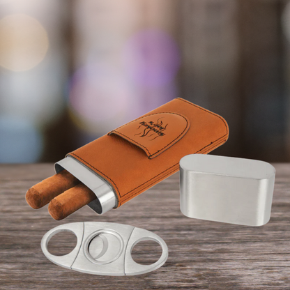 Cigar Steel and Leatherette Case with Cutter in a variety of Leather Colors