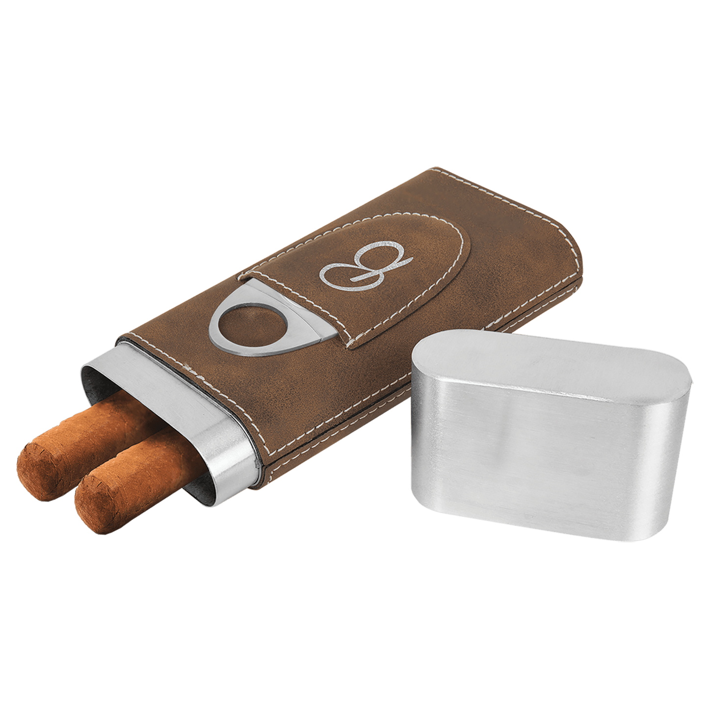 Cigar Steel and Leatherette Case with Cutter in a variety of Leather Colors