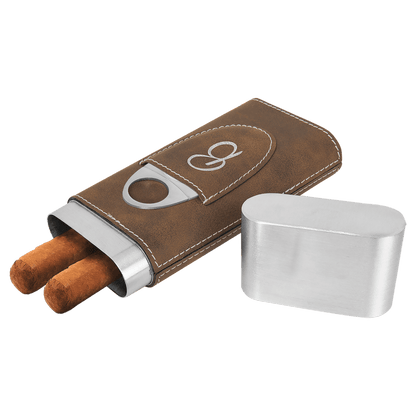 Cigar Steel and Leatherette Case with Cutter in a variety of Leather Colors