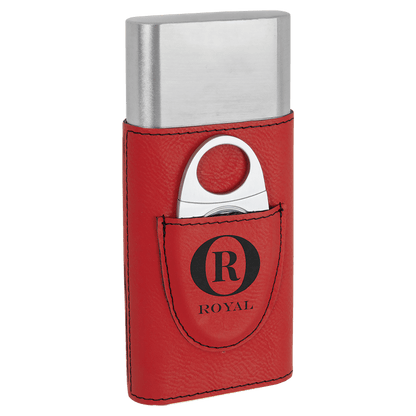 Cigar Steel and Leatherette Case with Cutter in a variety of Leather Colors