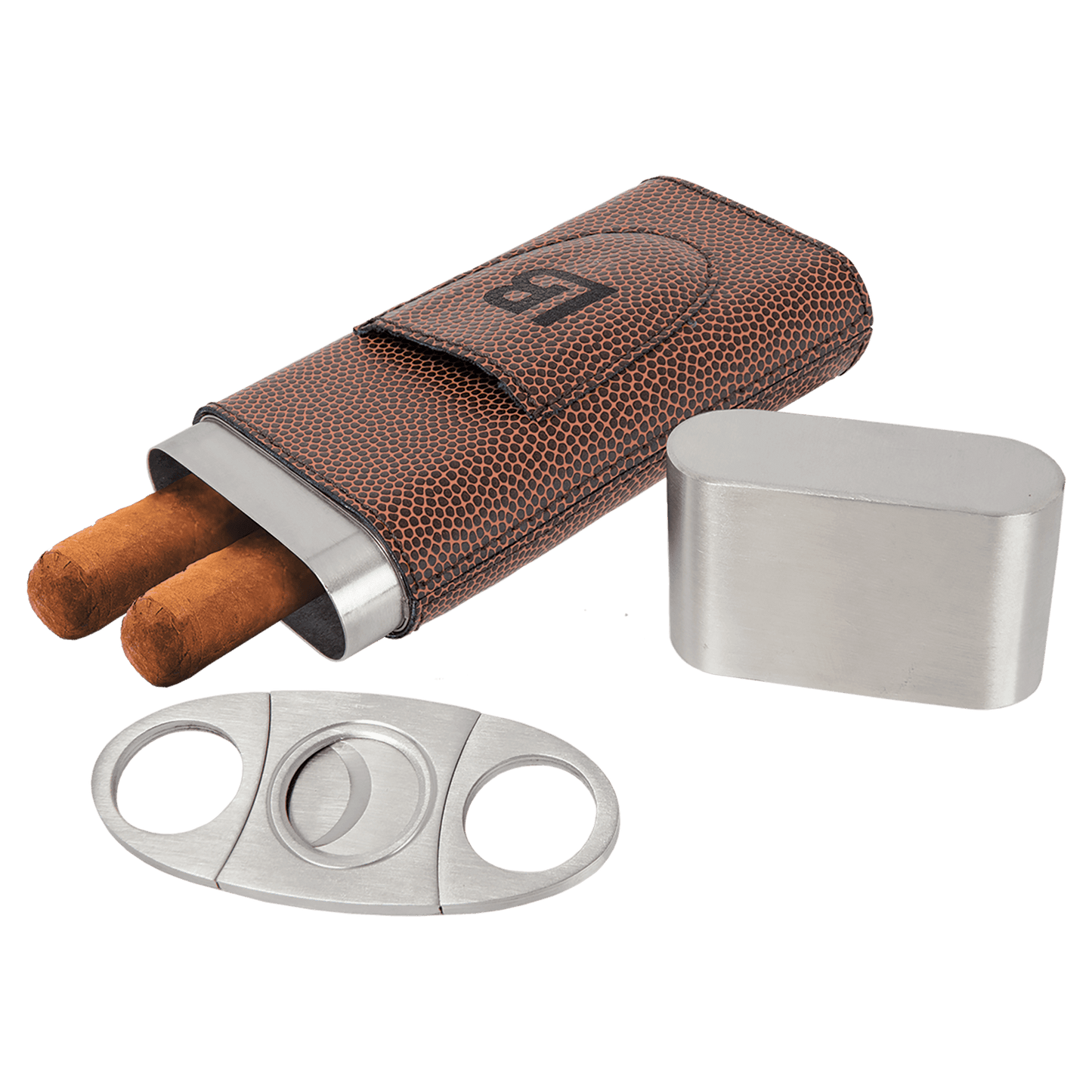Cigar Steel and Leatherette Case with Cutter in a variety of Leather Colors