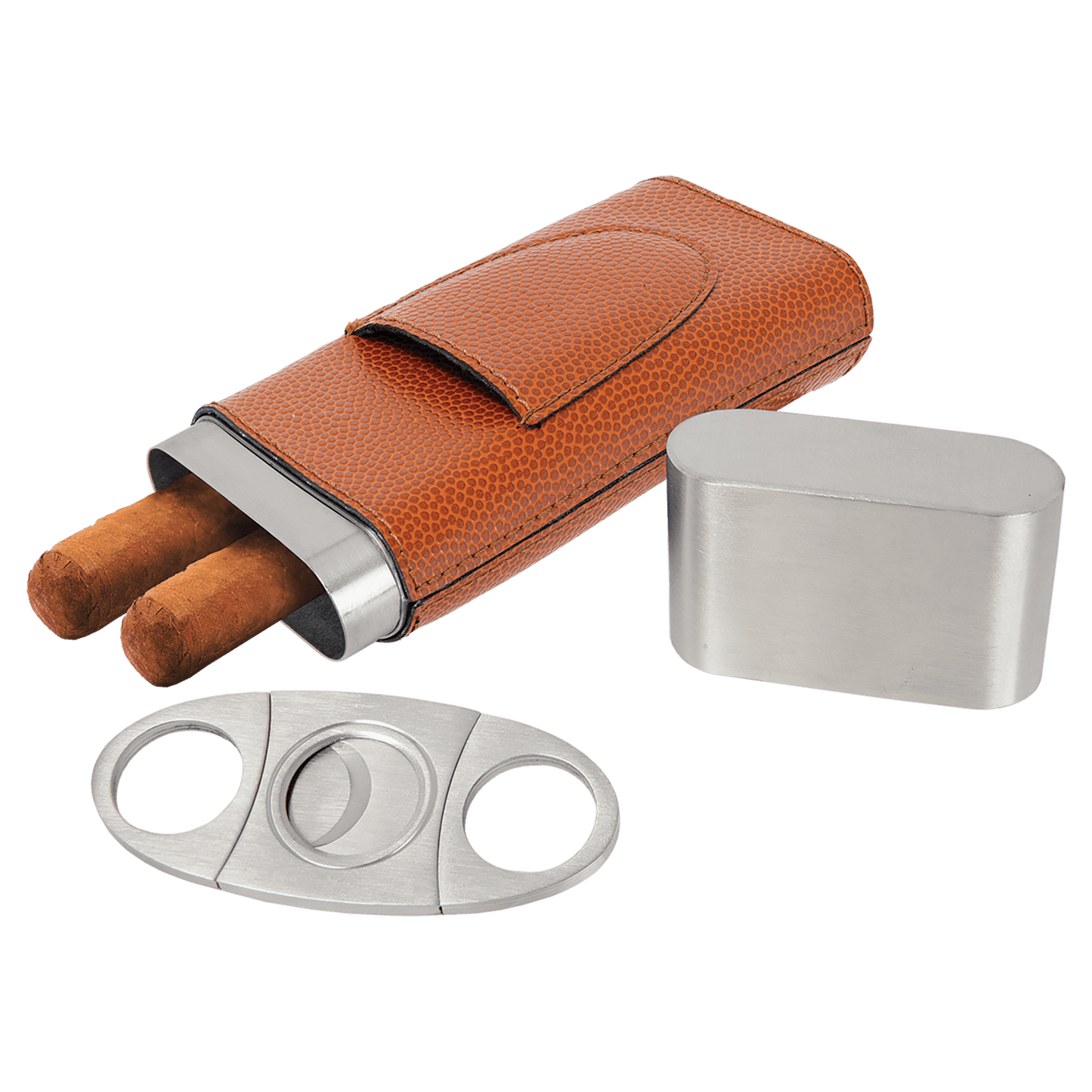 Cigar Steel and Leatherette Case with Cutter in a variety of Leather Colors