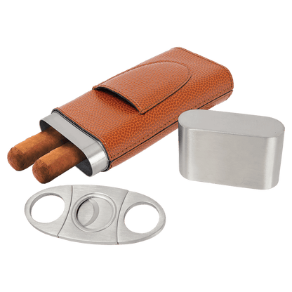 Cigar Steel and Leatherette Case with Cutter in a variety of Leather Colors