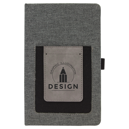 5 1/4" x 8 1/4" Gray w/Gray Laserable Leatherette Journal with Cell/Card Slot