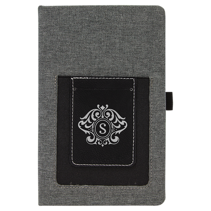 5 1/4" x 8 1/4" Gray w/Black Laserable Leatherette Journal with Cell/Card Slot