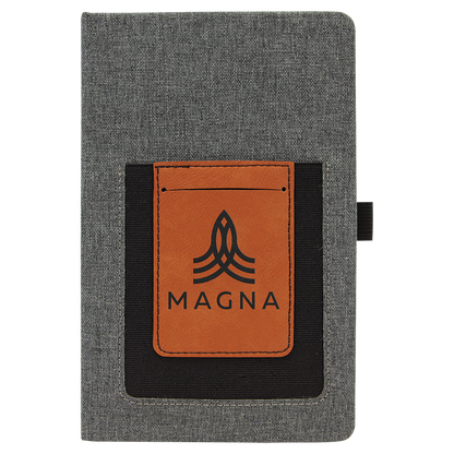 5 1/4" x 8 1/4" Gray w/Rawhide Laserable Leatherette Journal with Cell/Card Slot