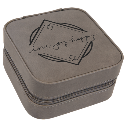 4" X 4" Dark Brown Laserable Leatherette Travel Jewelry Box with Tan Lining