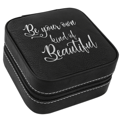 4" X 4" Dark Brown Laserable Leatherette Travel Jewelry Box with Tan Lining