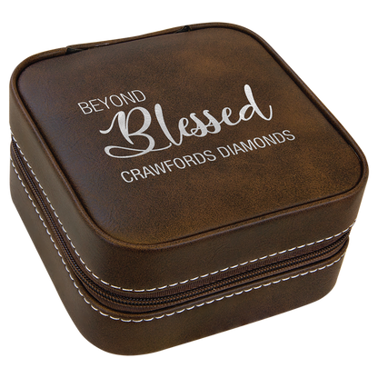 4" X 4" Dark Brown Laserable Leatherette Travel Jewelry Box with Tan Lining