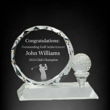 5 1/4"Round Facet Crystal with Golf Ball on Clear Pedestal Base