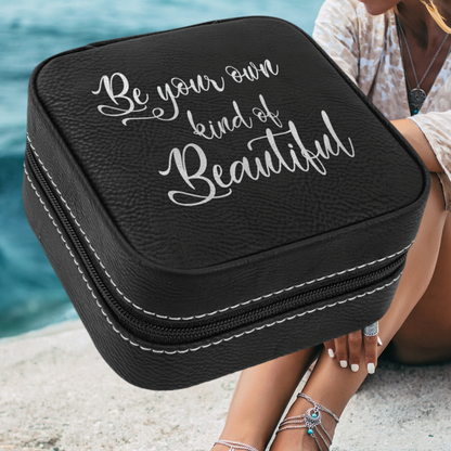 4" X 4" Dark Brown Laserable Leatherette Travel Jewelry Box with Tan Lining