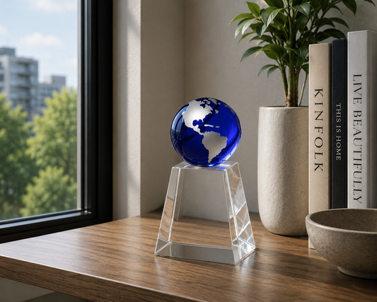 5 1/4" Crystal Award with Blue Globe