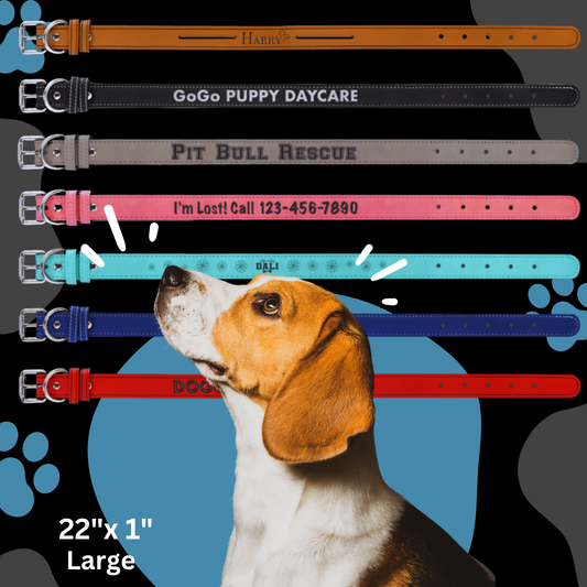 Dog Collar Leatherette Large 22" x 1"  in variety of colors to choose from