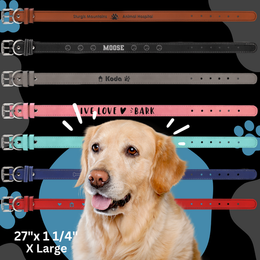 Dog Collar Leatherette XLARGE 27" x 1 1/4"  in variety of colors to choose from