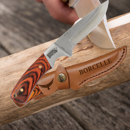 Bison River Knife with Wood Fixed Blade and Leather Sheath
