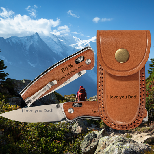 Bison River Folding Knife Wood with Button Lock
