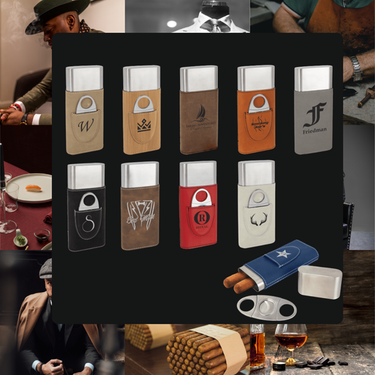Cigar Steel and Leatherette Case with Cutter in a variety of Leather Colors