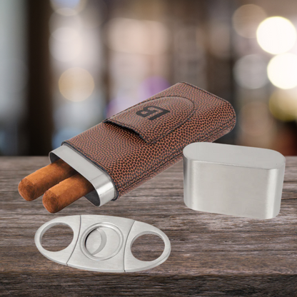 Cigar Steel and Leatherette Case with Cutter in a variety of Leather Colors