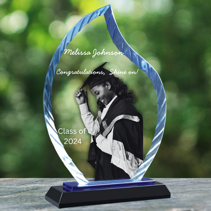 8" Clear Flame Accent Glass on Blue & Black Reflective Base