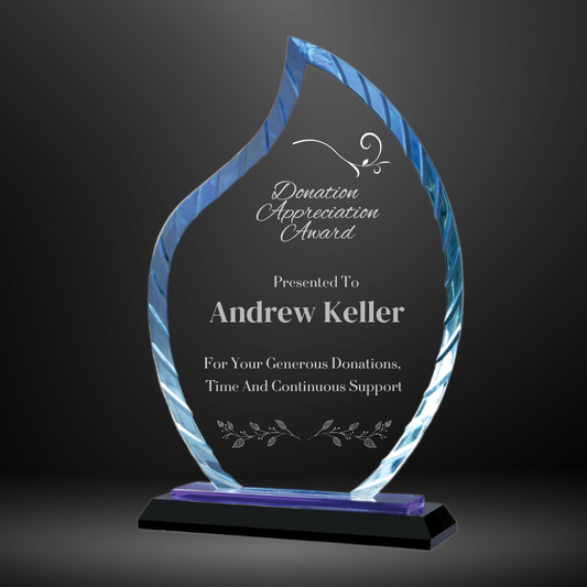 9 1/2" Blue Glass Flame Accent on Blue & Black Base