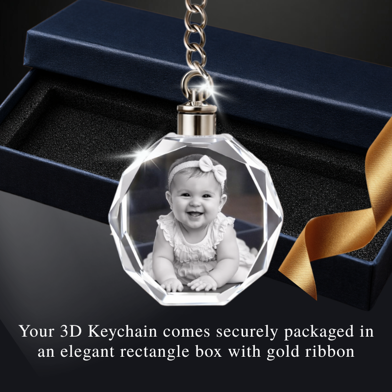 Octagonal Keychain 3D Crystal Octagon Keychain with LED Light | Custom Photo Engraving ...