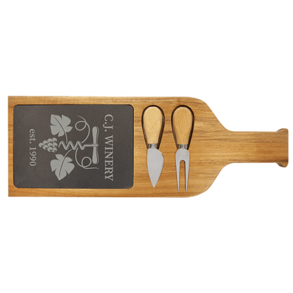 Acacia Wood Cheese Entertainment Cutting and Serving Board with Stainless Steel, Wood - Knife and Fork