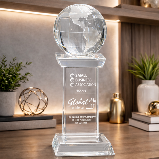 Crystal Globe on Clear Recangle Tower Base