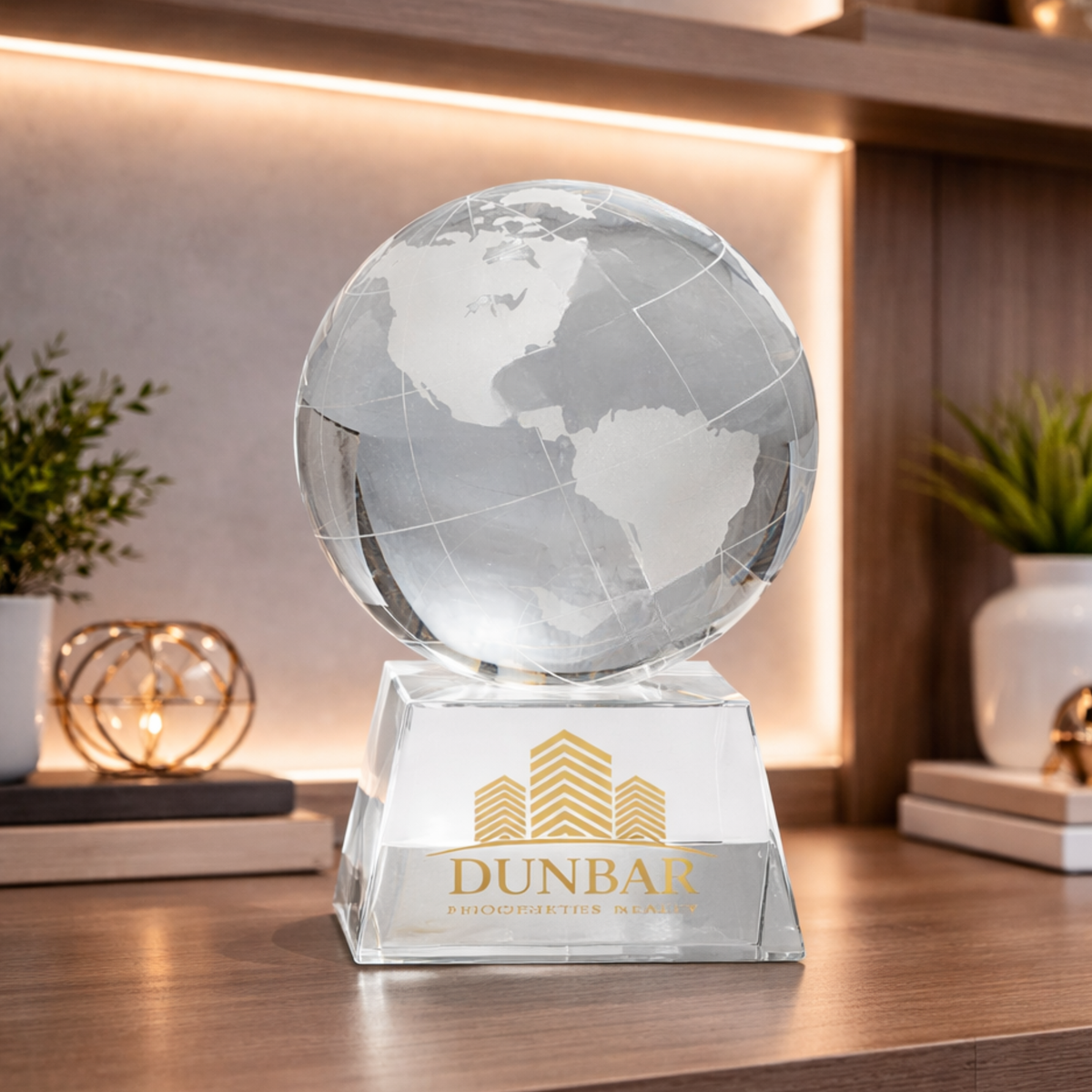 Crystal Globe on Clear Rectangular Base