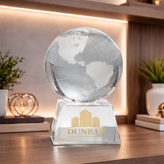 Crystal Globe on Clear Rectangular Base