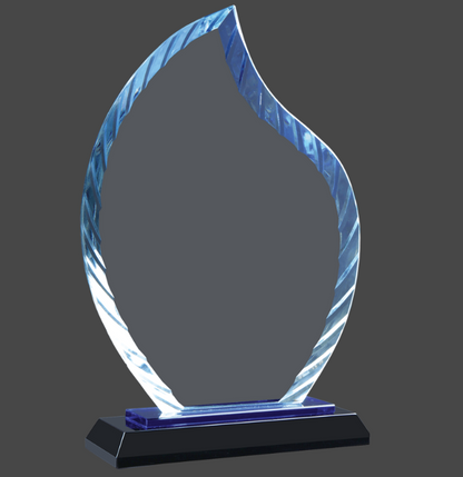 8" Clear Flame Accent Glass on Blue & Black Reflective Base