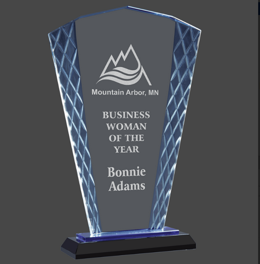 9 1/2" Clear Fan Accent Glass on Blue & Black Reflective Base