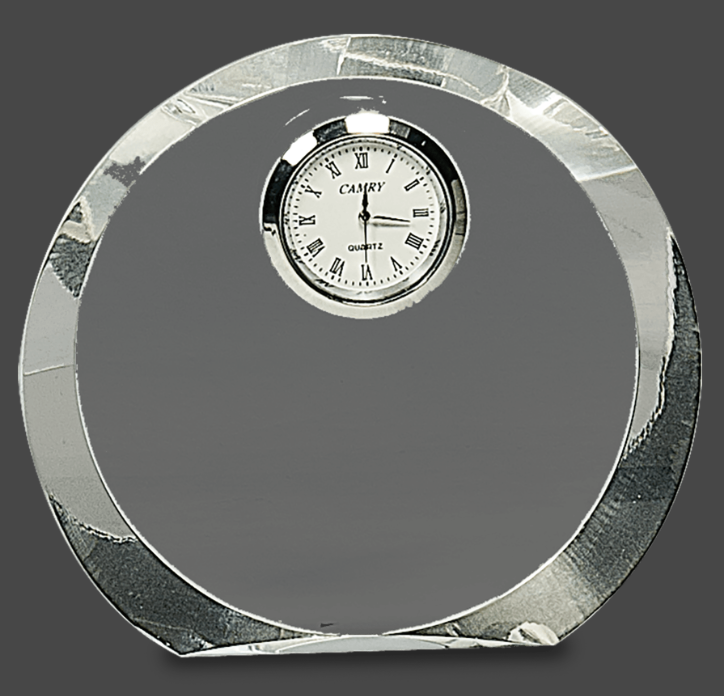4 1/2" Clear Crystal Round with Clock