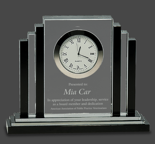 6" Clear Crystal with Clock and Black Crystal Trim
