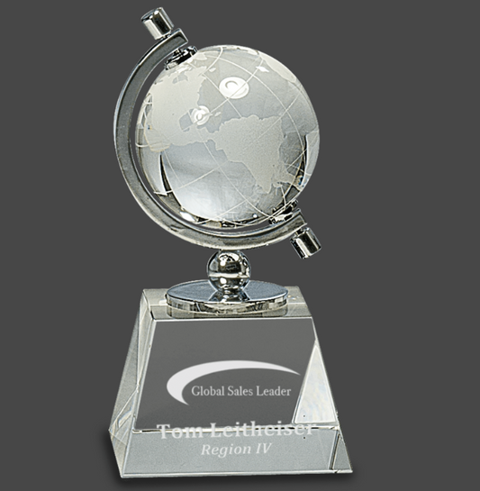 6" Crystal Spinning Globe on Clear Base