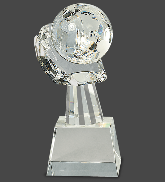 8" Clear Crystal Globe in Hand